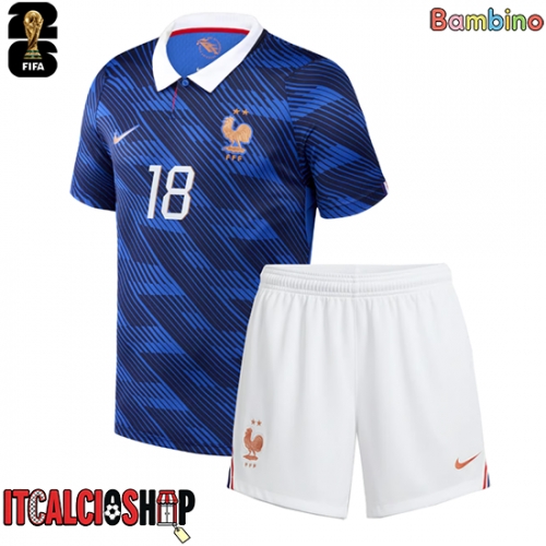 Francia Warren Zaire-Emery #18 Prima Maglia Bambino Mondiali 2026 Manica Corta (+ Pantaloni corti)